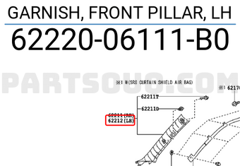 Toyota 6222006111B0 GARNISH, FRONT PILLAR, LH