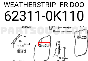 Toyota 623110K110 WEATHERSTRIP FR DOO