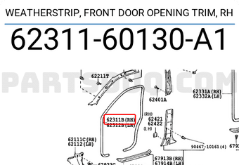 Toyota 6231160130A1 WEATHERSTRIP, FRONT DOOR OPENING TRIM, RH