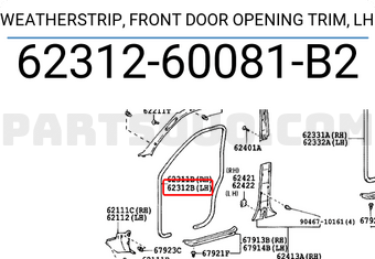 Toyota 6231260081B2 WEATHERSTRIP, FRONT DOOR OPENING TRIM, LH