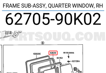 Toyota 6270590K02 FRAME SUB-ASSY, QUARTER WINDOW, RH
