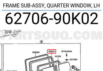 Toyota 6270690K02 FRAME SUB-ASSY, QUARTER WINDOW, LH