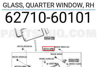 Toyota 6271060101 GLASS, QUARTER WINDOW, RH