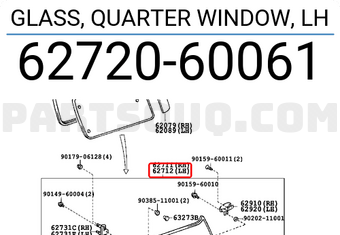 Toyota 6272060061 GLASS, QUARTER WINDOW, LH