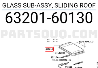 Toyota 6320160130 GLASS SUB-ASSY, SLIDING ROOF