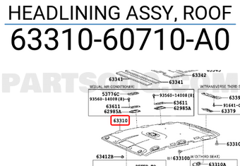 Toyota 6331060710A0 HEADLINING ASSY, ROOF