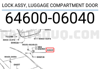 Toyota 6460006040 LOCK ASSY, LUGGAGE COMPARTMENT DOOR