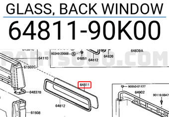Toyota 6481190K00 GLASS, BACK WINDOW