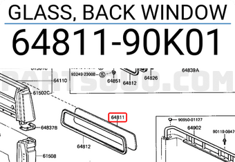 Toyota 6481190K01 GLASS, BACK WINDOW