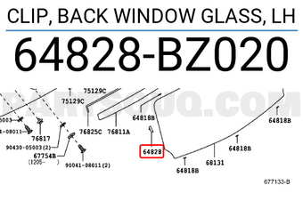Toyota 64828BZ020 CLIP, BACK WINDOW GLASS, LH