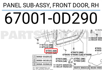Toyota 670010D290 PANEL SUB-ASSY, FRONT DOOR, RH