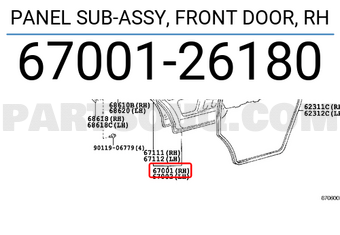 Toyota 6700126180 PANEL SUB-ASSY, FRONT DOOR, RH