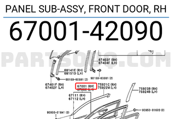 Toyota 6700142090 PANEL SUB-ASSY, FRONT DOOR, RH