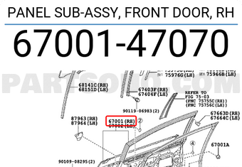 Toyota 6700147070 PANEL SUB-ASSY, FRONT DOOR, RH