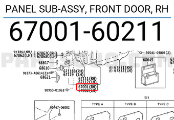 Toyota 6700160211 PANEL SUB-ASSY, FRONT DOOR, RH