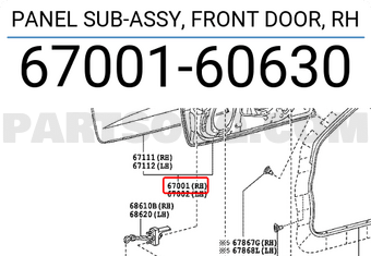 Toyota 6700160630 PANEL SUB-ASSY, FRONT DOOR, RH