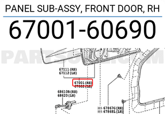 Toyota 6700160690 PANEL SUB-ASSY, FRONT DOOR, RH