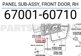 Toyota 6700160710 PANEL SUB-ASSY, FRONT DOOR, RH