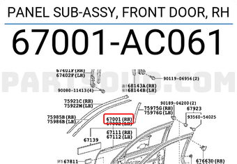 Toyota 67001AC061 PANEL SUB-ASSY, FRONT DOOR, RH
