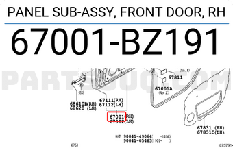 Toyota 67001BZ191 PANEL SUB-ASSY, FRONT DOOR, RH