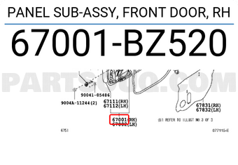 Toyota 67001BZ520 PANEL SUB-ASSY, FRONT DOOR, RH
