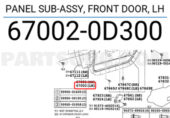 Toyota 670020D300 PANEL SUB-ASSY, FRONT DOOR, LH