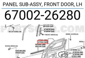 Toyota 6700226280 PANEL SUB-ASSY, FRONT DOOR, LH