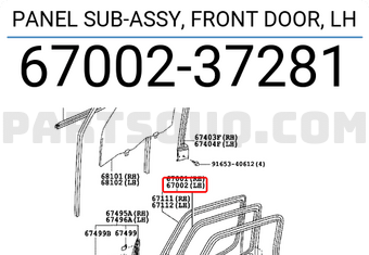 Toyota 6700237281 PANEL SUB-ASSY, FRONT DOOR, LH