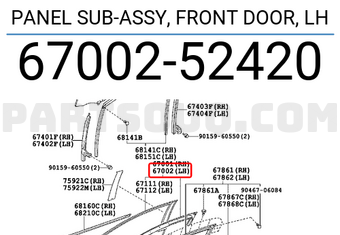 Toyota 6700252420 PANEL SUB-ASSY, FRONT DOOR, LH