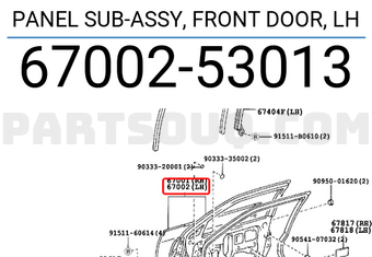 Toyota 6700253013 PANEL SUB-ASSY, FRONT DOOR, LH