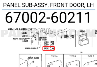 Toyota 6700260211 PANEL SUB-ASSY, FRONT DOOR, LH