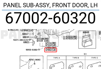 Toyota 6700260320 PANEL SUB-ASSY, FRONT DOOR, LH