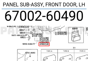 Toyota 6700260490 PANEL SUB-ASSY, FRONT DOOR, LH