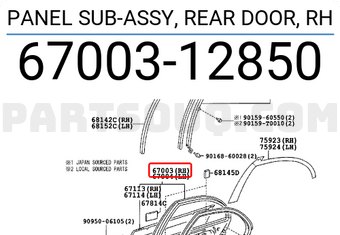 Toyota 6700312850 PANEL SUB-ASSY, REAR DOOR, RH