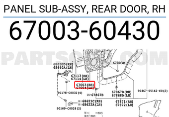 Toyota 6700360430 PANEL SUB-ASSY, REAR DOOR, RH