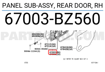 Toyota 67003BZ560 PANEL SUB-ASSY, REAR DOOR, RH