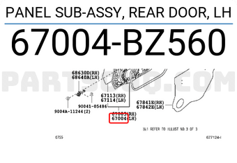 Toyota 67004BZ560 PANEL SUB-ASSY, REAR DOOR, LH