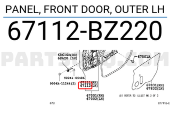 Toyota 67112BZ220 PANEL, FRONT DOOR, OUTER LH