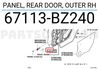 Toyota 67113BZ240 PANEL, REAR DOOR, OUTER RH