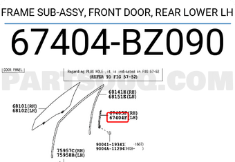 Toyota 67404BZ090 FRAME SUB-ASSY, FRONT DOOR, REAR LOWER LH