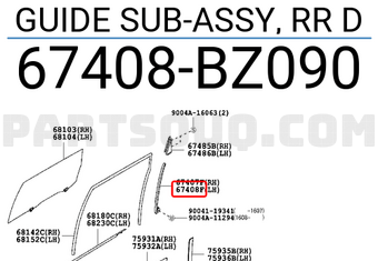 Toyota 67408BZ090 GUIDE SUB-ASSY, RR D