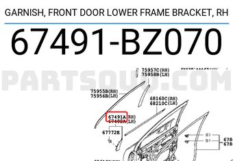 Toyota 67491BZ070 GARNISH, FRONT DOOR LOWER FRAME BRACKET, RH
