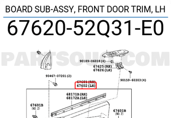 Toyota 6762052Q31E0 BOARD SUB-ASSY, FRONT DOOR TRIM, LH