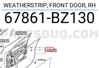 Toyota 67861BZ130 WEATHERSTRIP, FRONT DOOR, RH