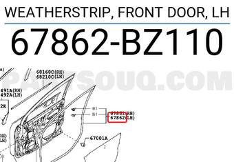 Toyota 67862BZ110 WEATHERSTRIP, FRONT DOOR, LH