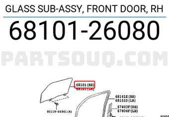 Toyota 6810126080 GLASS SUB-ASSY, FRONT DOOR, RH