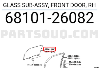 Toyota 6810126082 GLASS SUB-ASSY, FRONT DOOR, RH