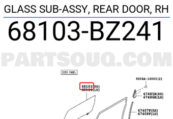 Toyota 68103BZ241 GLASS SUB-ASSY, REAR DOOR, RH