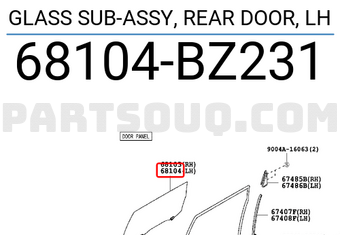 Toyota 68104BZ231 GLASS SUB-ASSY, REAR DOOR, LH