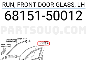 Toyota 6815150012 RUN, FRONT DOOR GLASS, LH